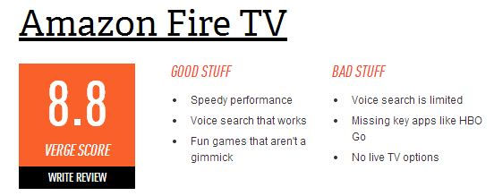 Amazon fire tv review from TheVerge roundup