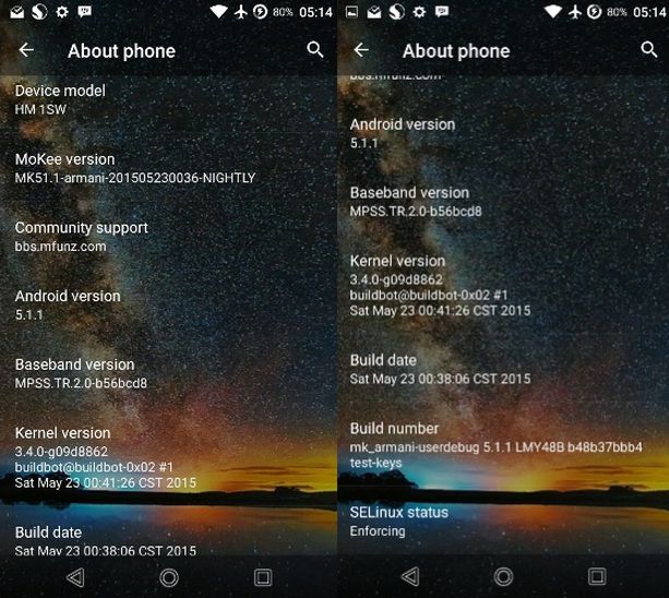 Android 5.1.1 Xiaomi Redmi 1S