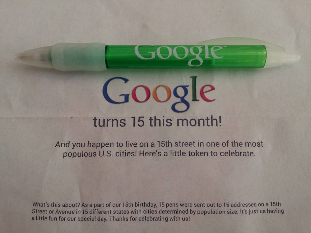 Google 15th birthday present